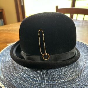 Women’s Black Bowler Hat with Gold Chain Accent